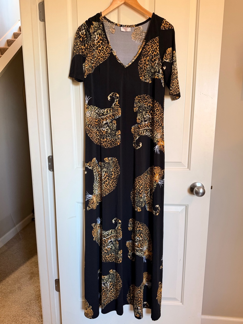 Leona Edmiston Leopard Print V-Neck Maxi Dress